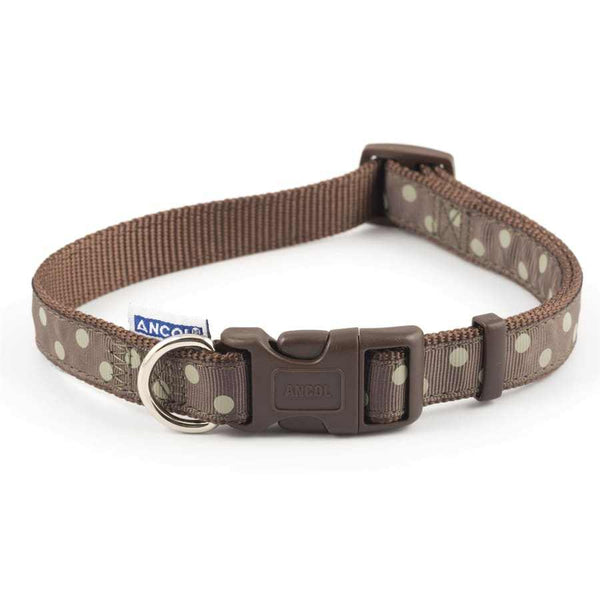 Ancol Adjustable Mocha Vintage Polka Nylon Dog Collar-Whitley Bay Pet Supplies