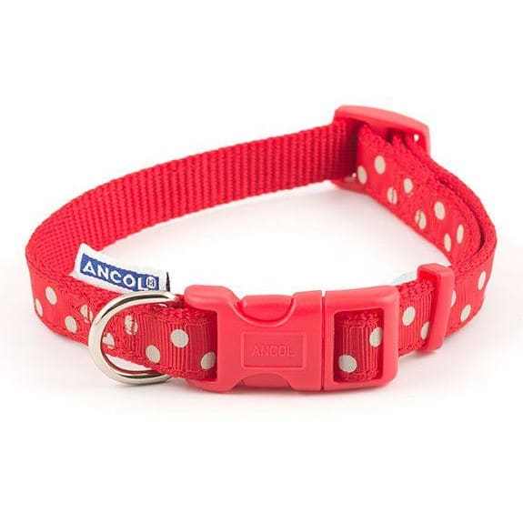 Ancol Adjustable Red Vintage Polka Nylon Dog Collar-Whitley Bay Pet Supplies