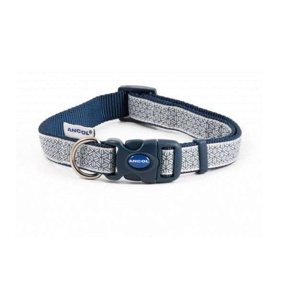 Ancol Geometric Blue Silver Dog Collar Adjustable Nylon-Whitley Bay Pet Supplies