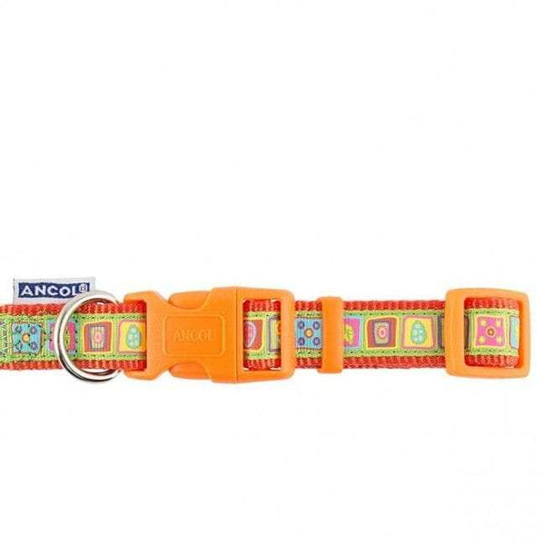 Ancol Orange Squares Adjustable Bright Nylon Dog Collar-Whitley Bay Pet Supplies