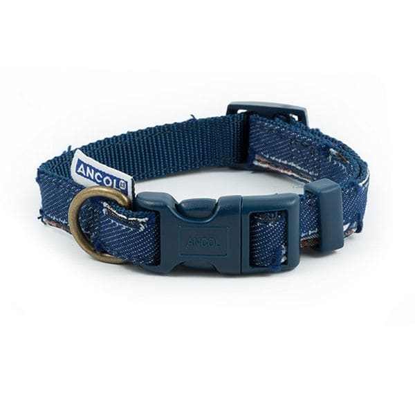 Ancol Patchwork Denim Blue Nylon Dog Collar Medium-Whitley Bay Pet Supplies